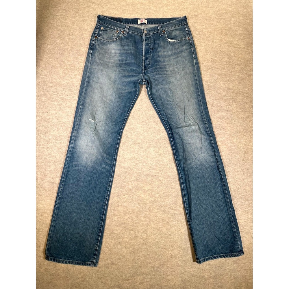 Levis 501 Original Fit Jeans Mens 36x36 Blue Denim Cotton Mid Rise Straight Leg